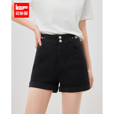 IEF/爱依服裤子2025夏季新款韩版简约纯色通勤百搭显腿长牛仔短裤