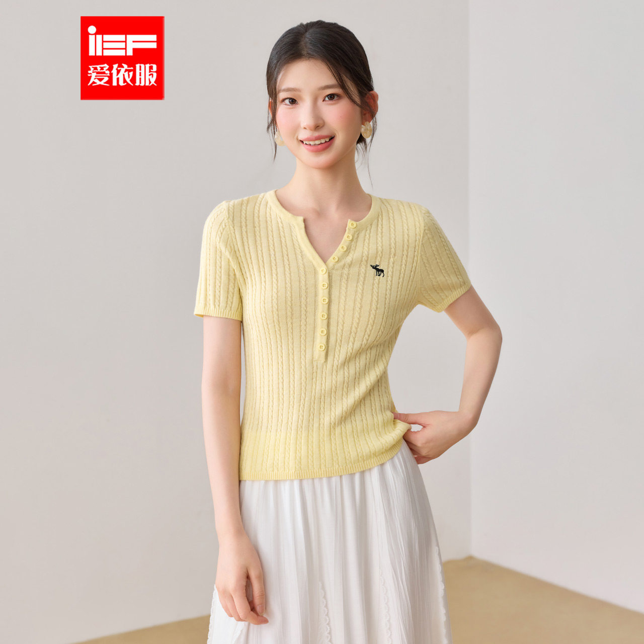 IEF/爱依服2026夏季新款韩系文艺知性通勤气质修身百搭毛织上衣