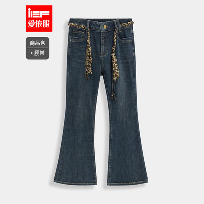 IEF/爱依服裤子2025秋冬新款韩版成熟通勤气质修身加绒牛仔喇叭裤