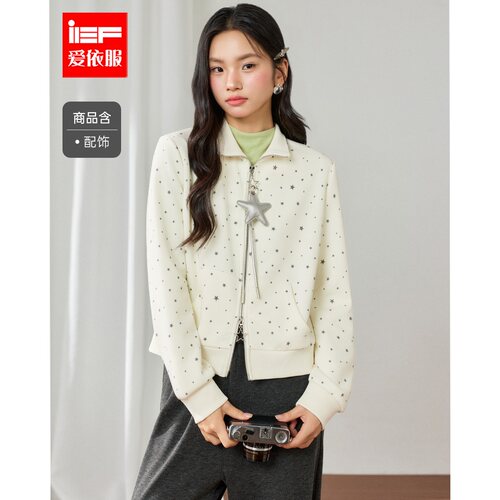 IEF/爱依服2026秋季新款休闲风星星印花连帽拉链卫衣女宽松百搭