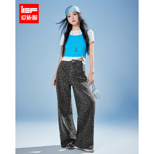 IEF/爱依服裤子2026夏季新款美式嘻哈辣妹休闲风百搭豹纹阔腿裤