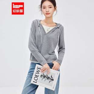 通勤休闲运动文艺时尚 新款 宽松女连帽毛织卫衣 爱依服2026春季 IEF