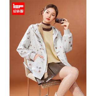 时尚 IEF 美式 新款 休闲风宽松百搭印花卫衣外套上衣 爱依服2025秋季