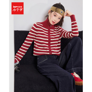 爱依服 时尚 小个子专属 韩版 休闲条纹毛织外套 2025秋冬新款 IEF