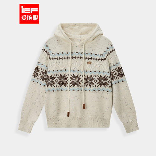 IEF/爱依服2025秋新款波西米亚风毛针织衫女宽松显瘦连帽毛织卫衣