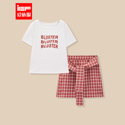 IEF/爱依服【微胖】大码女装套装2025夏季新款通勤格纹女上下套裙