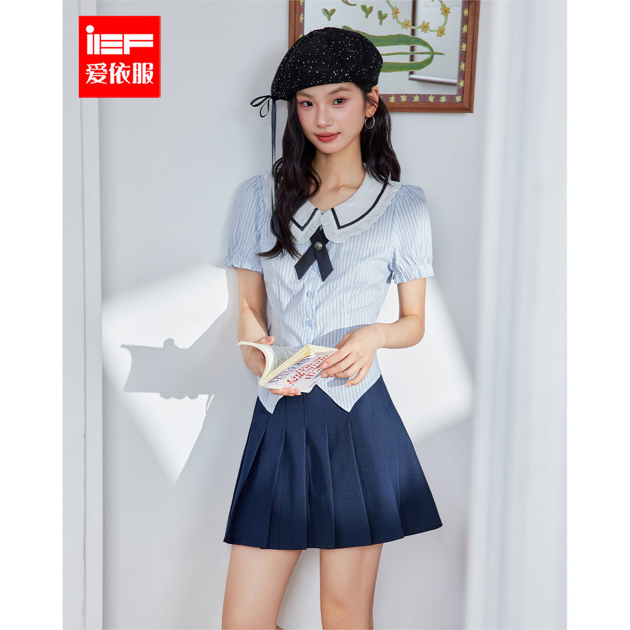 IEF/爱依服2026夏季新款韩版甜美减龄学院风娃娃领修身显瘦上衣