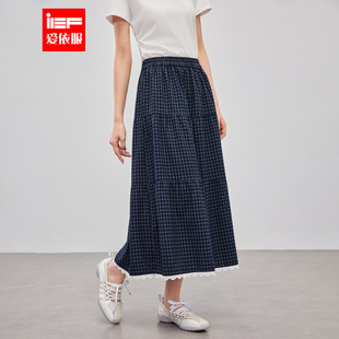 格纹松紧腰百搭女单裙 通勤休闲学院风时尚 IEF 爱依服2026春夏新款