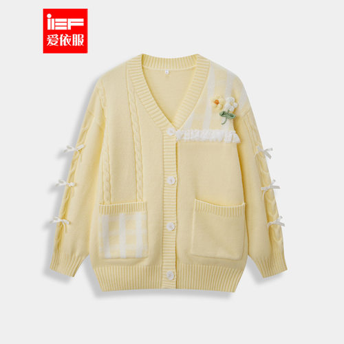 IEF/爱依服2025秋冬新款韩版甜美减龄少女风设计感宽松毛织中外套