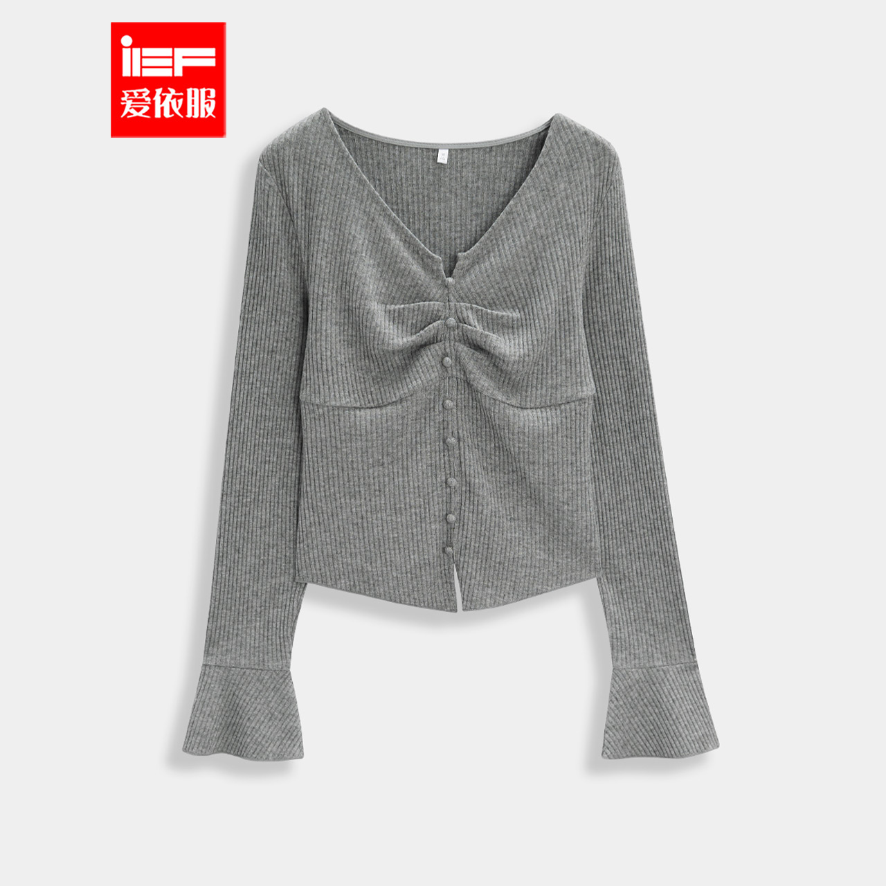 IEF/爱依服2025秋季新款韩版性感小女人气质通勤百搭喇叭袖上衣