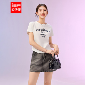 IEF/爱依服短袖上衣2026春季新款美式时尚小众设计感字母印花T恤