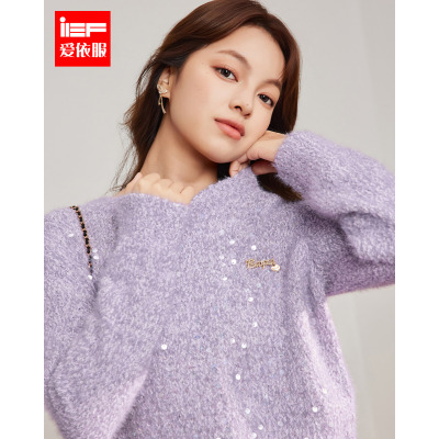 IEF/爱依服2025秋冬新款法式温柔通勤气质设计感亮片百搭毛织上衣