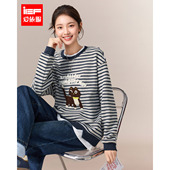 IEF 休闲减龄条纹可爱印花百搭中卫衣 时尚 爱依服2025秋冬新款 韩版