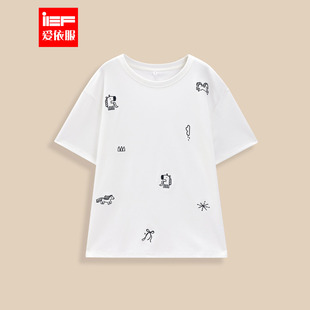 IEF/爱依服上衣2026春季新款韩版时尚小众设计感印花通勤百搭T恤