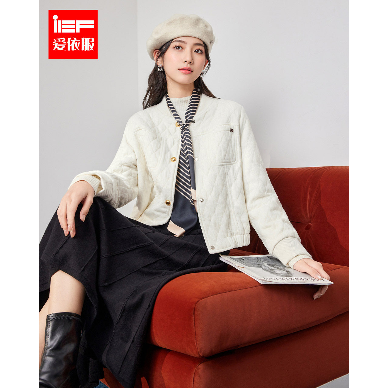 IEF/爱依服2025秋季新款高级感学院风菱格时尚短款不臃肿女短外套,女装/女士精品,短外套,淘宝优惠券,粉丝福利购,淘宝优惠卷