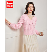 IEF 女显瘦百搭 毛织上衣蝴蝶结风V领针织开衫 爱依服2025冬季 新款