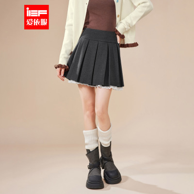 IEF/爱依服半身裙2025冬春新款法式甜美减龄气质百搭显瘦呢绒摆裙