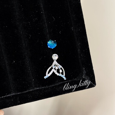 【爆闪人鱼泪】蓝色鱼尾耳钉F136钛合金防过敏耳骨钉耳蜗钉