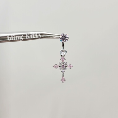 爆闪凯蒂｜十字架爆闪马蹄环耳钉F136钛合金内螺旋养耳洞耳骨钉