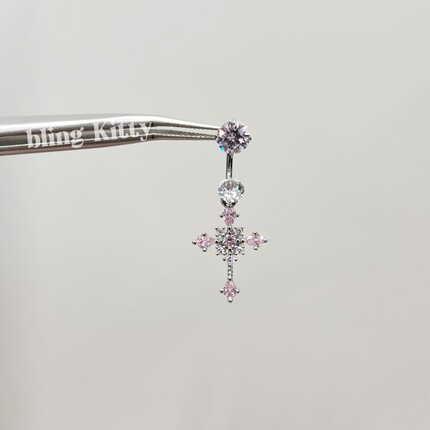 爆闪凯蒂｜十字架爆闪马蹄环耳钉F136钛合金内螺旋养耳洞耳骨钉