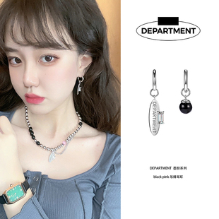 Department 不对称logo耳坠black pink吊牌耳环女