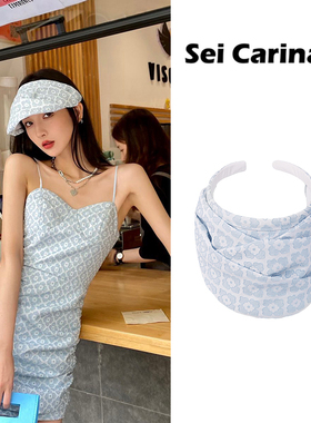 Sei Carina Y 蓝色小清新遮阳帽百搭宽檐褶皱空顶防晒棒球帽