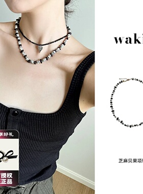 waki芝麻贝果黑碧玺串珠项链