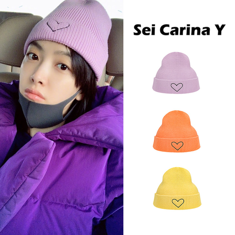 Sei Carina Y宋茜李泊文爱心毛线针织帽秋冬情侣保暖瓜皮冷帽韩版