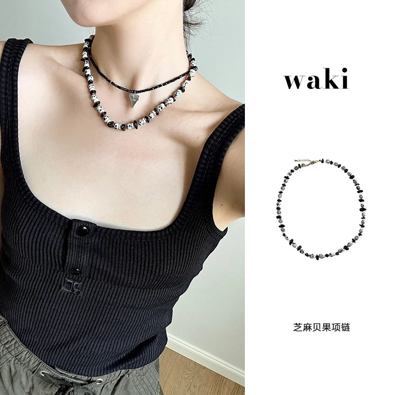 waki芝麻贝果黑碧玺串珠项链
