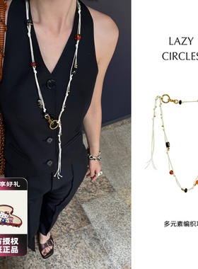LAZY CIRCLES白色多元素编织项链配饰女腰链红玛瑙个性毛衣链