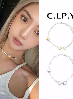 C.LP.Y 三心钻链项链琥珀色个性潮流小众时尚百搭气质爱心吊坠