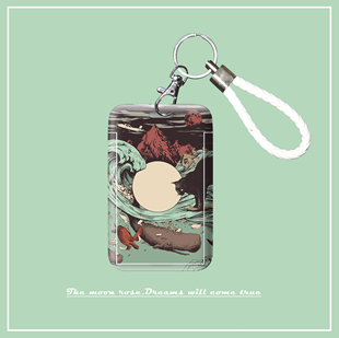 【满月杂货铺】抹茶绿日风浮世绘艺术卡套门禁卡工作牌证件套硬壳