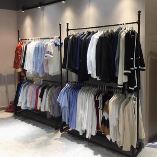 双层衣帽架落地式卧室双杆挂衣架子家用阳台晾衣架衣帽间展示货架