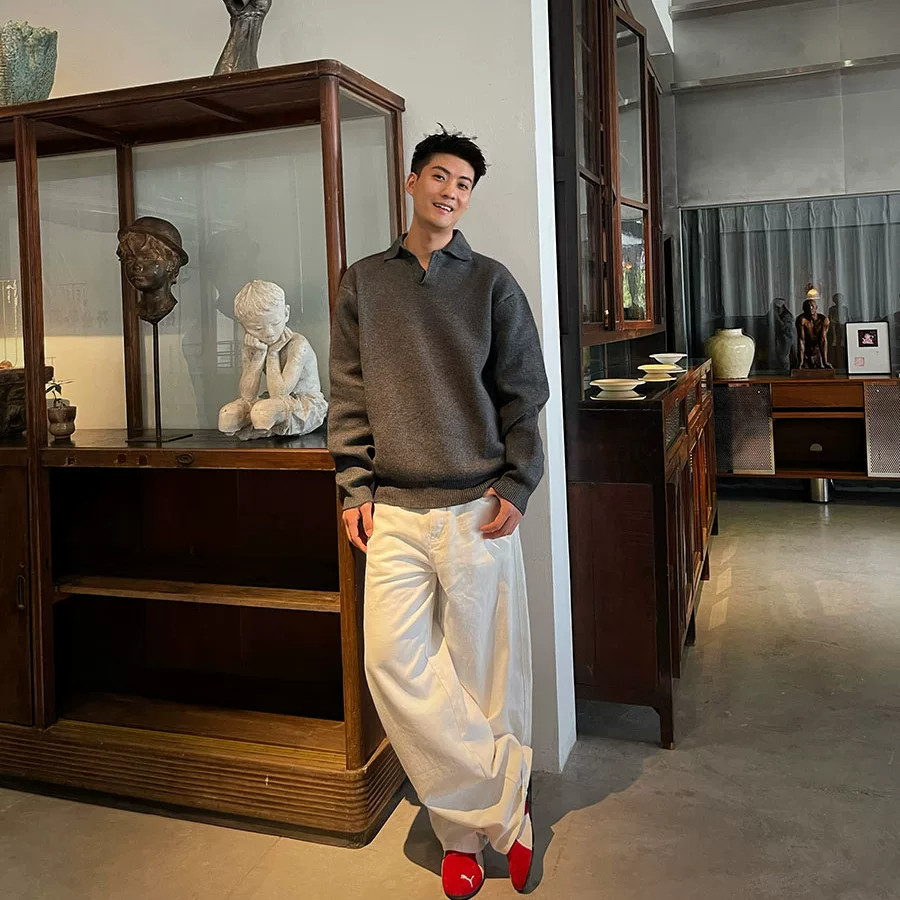 美式高级感POLO领毛衣外套男春秋季潮牌慵懒bf针织衫百搭情侣上衣