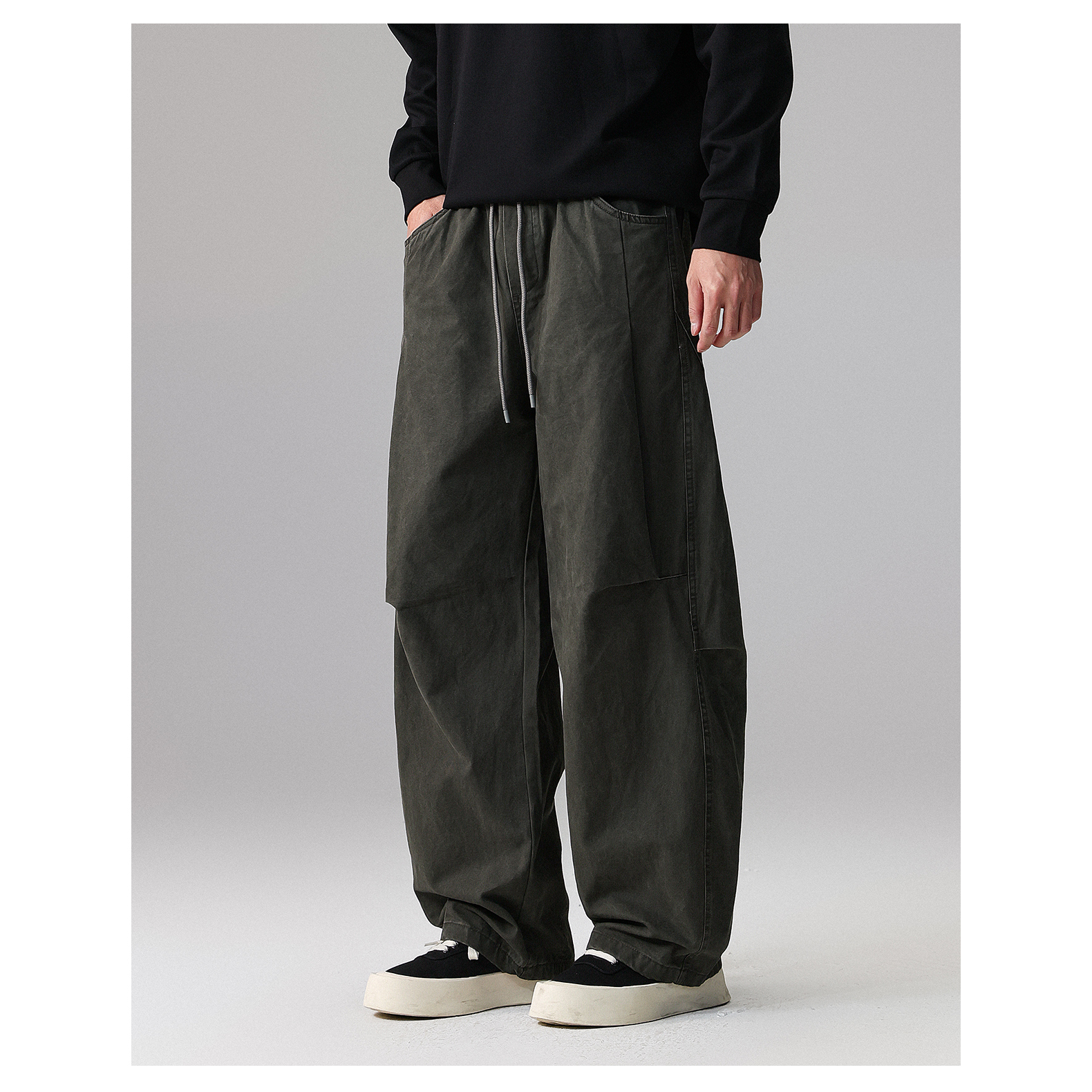 立体剪裁廓形弯刀裤男冬季2025超火的工装裤加绒宽松美式休闲裤潮