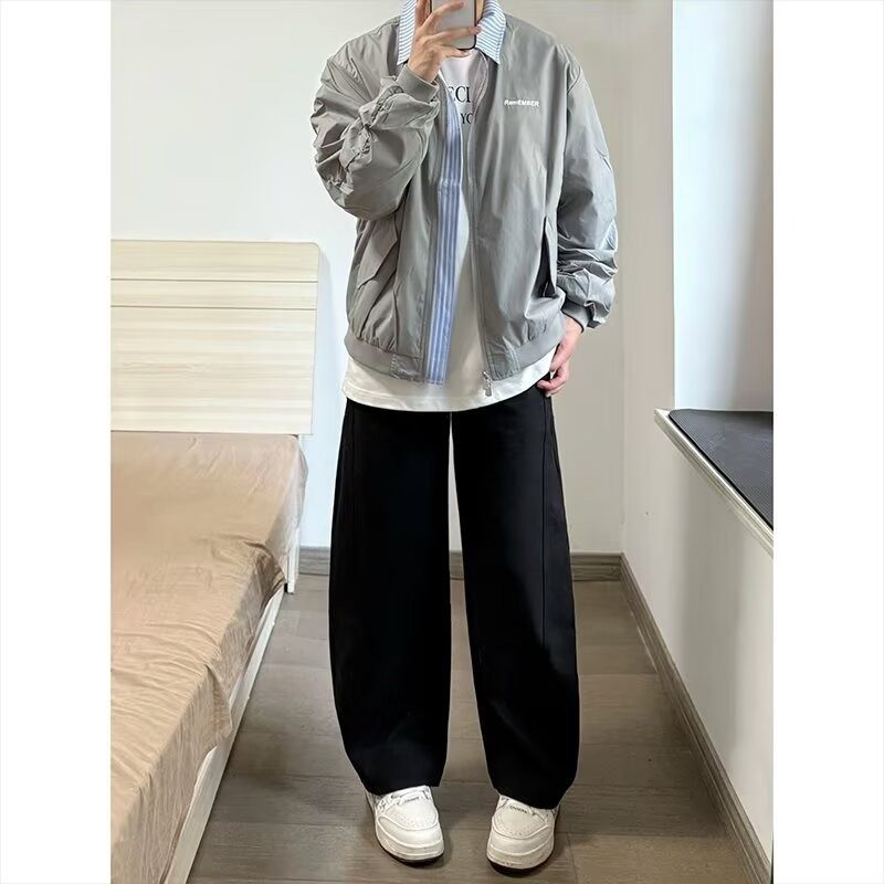 美式复古假两件翻领棒球服男女春秋季撞色翻领拼接飞行夹克外套