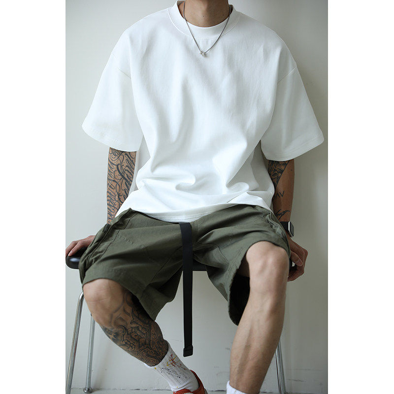 短袖t恤男款纯棉重磅上衣服2026新款夏季百搭宽松男士白色打底衫