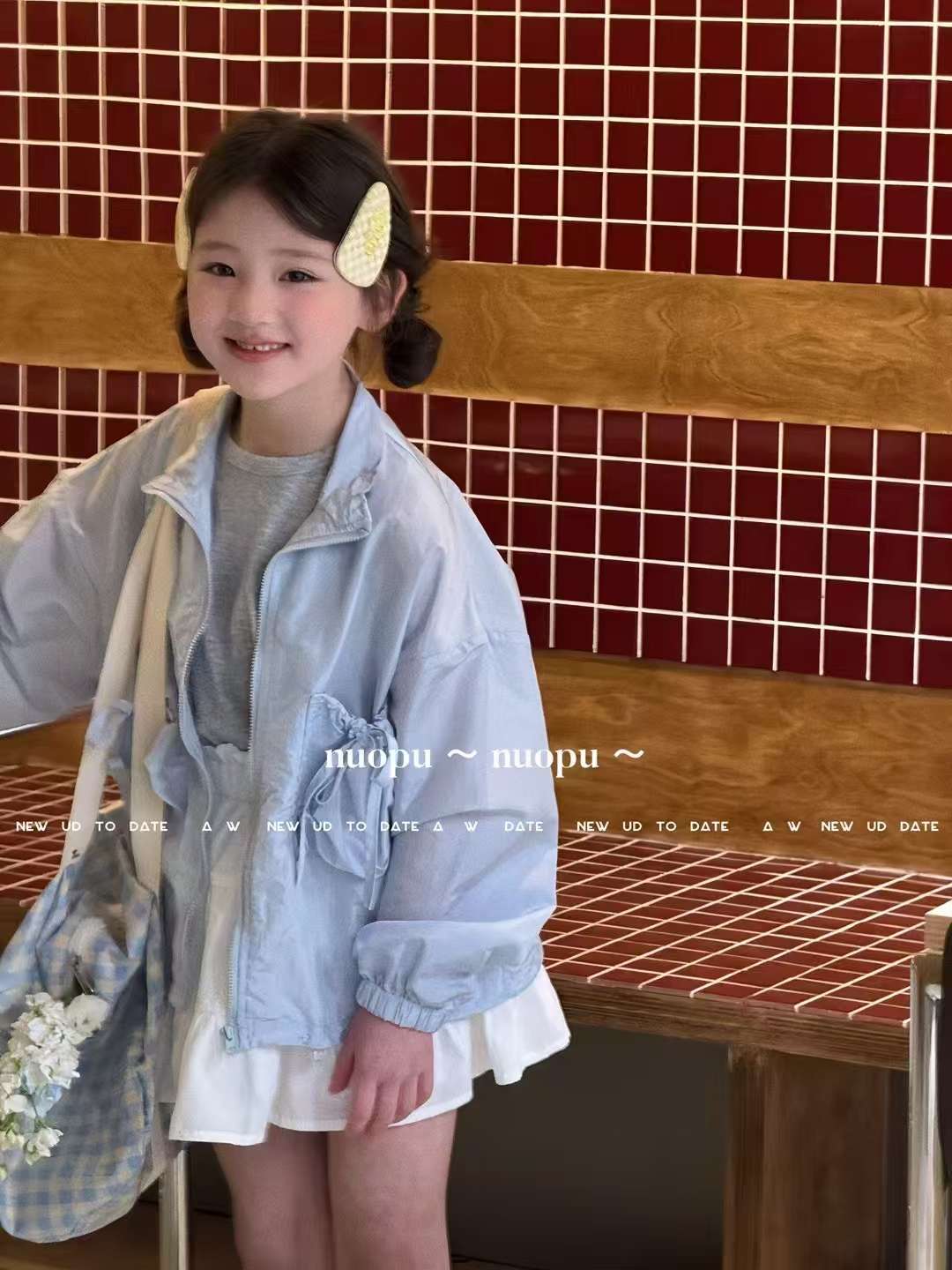 韩国品牌童装甜与贤25夏款新女童防晒衣外套洋气百搭蓝色拉链开衫