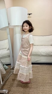 韩国品牌童装 Lovi26春夏新女童洋气百搭假两件上衣休碎花长裙套装