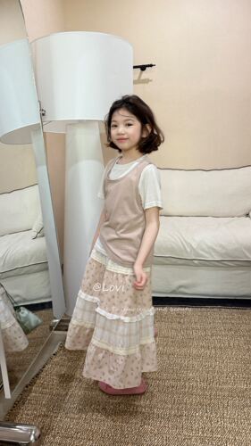 韩国品牌童装Lovi26春夏新女童洋气百搭假两件上衣休碎花长裙套装
