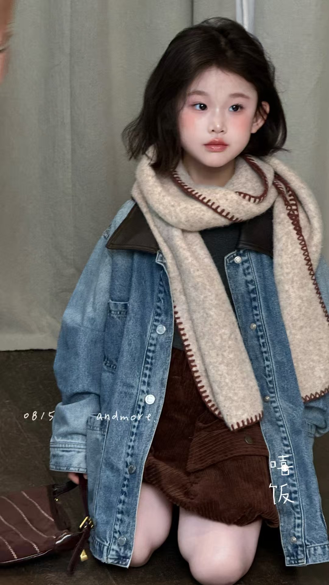 韩国品牌童装0815秋款新2025女童牛仔外套洋气拼皮领工装夹克外套