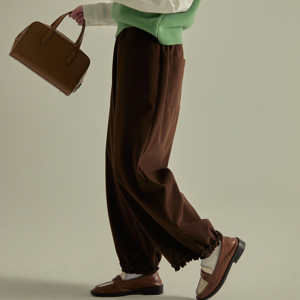 OMELET蛋卷-冬上新韩系甜美百搭裤脚松紧花边卫裤休闲裤