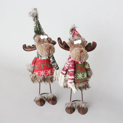 弹簧款毛绒圣诞鹿摆件麋鹿公仔玩具圣诞节礼物礼品桌面摆件装饰