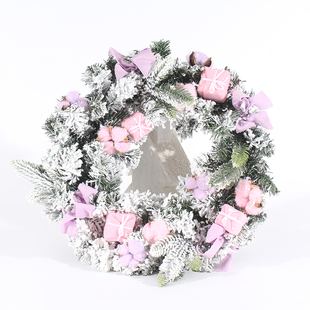 50cm植绒落雪粘白圣诞花环门挂场景布置圣诞节装 饰品粉色