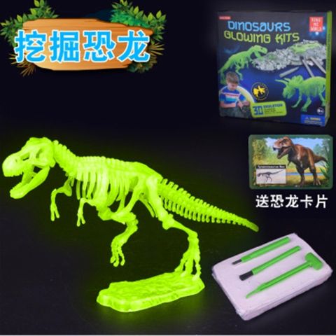 儿童夜光恐龙化石考古挖掘玩具男孩子手工制作霸王龙骨架拼装模型