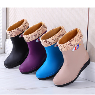 耐磨雨靴外穿厨房女款 雨鞋 加棉保暖防滑防水鞋 冬季 女士时尚