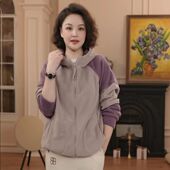 欧货港风撞色秋冬新款 百搭双面澳粒绒保暖减龄连帽卫衣长袖 外套女