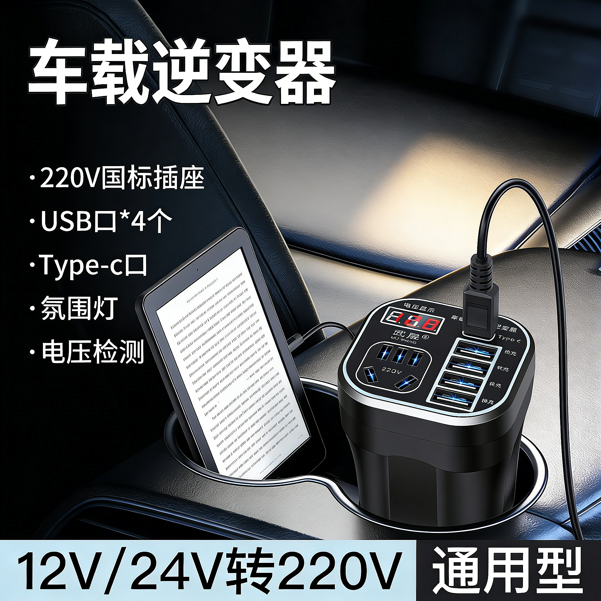 车载逆变器12V24V通用转220V汽车车内电源充电多孔插座逆变转换器