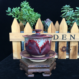 钧瓷盖碗禹州神垕钧窑纯手工家用功夫茶具中式带盖茶碗大容量茶杯