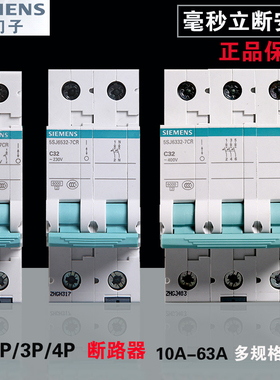 西门子空气开关2P63A空开断路器家用总开不带漏电保护1p16A20A32A